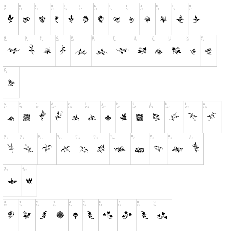 Rough Fleurons font map
